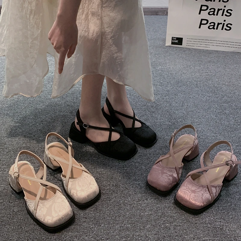 贾不假女士包头凉鞋2024春季新款网红时尚气质温柔配裙子玛丽珍鞋