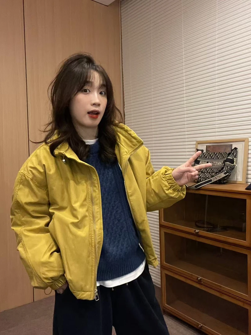 Sevbasks 七七家韩版 小个子款姜黄色棉感立领羽绒服