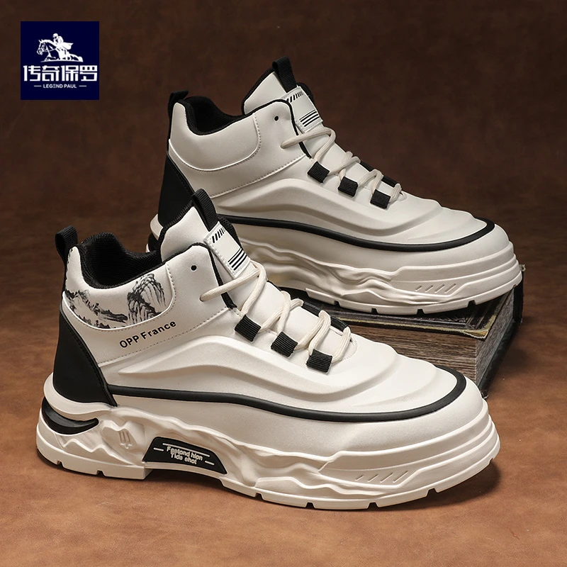传奇保罗户外马丁靴男鞋秋季新款百搭高帮老爹鞋男士厚底休闲潮鞋