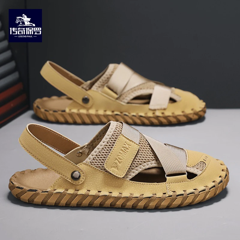 传奇保罗2024新款时尚男士包头凉拖鞋休闲软底罗马沙滩鞋开车拖鞋