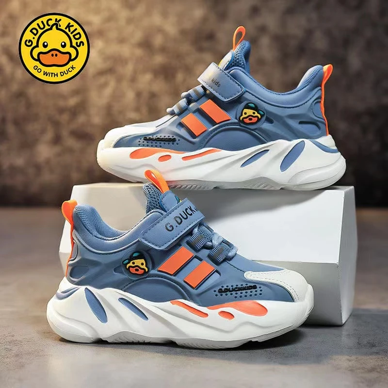 小黄鸭春季儿童新款皮面防水防滑缓震运动鞋6161码25-36