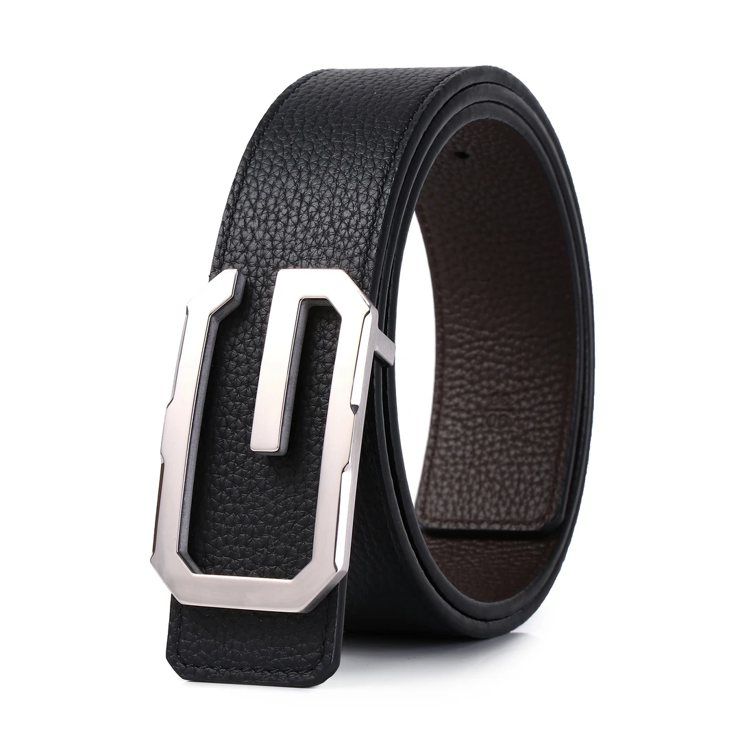 高档轻奢男士双面真皮头层牛皮时尚平滑板扣钢扣腰带皮带经典W003