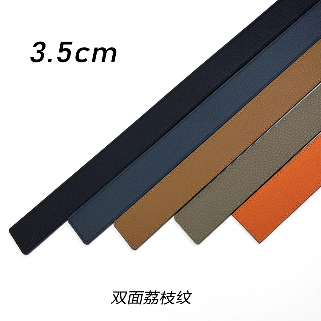 双面宽荔枝纹牛皮休闲男士平滑板扣腰带皮带百搭带身(无扣头）真皮