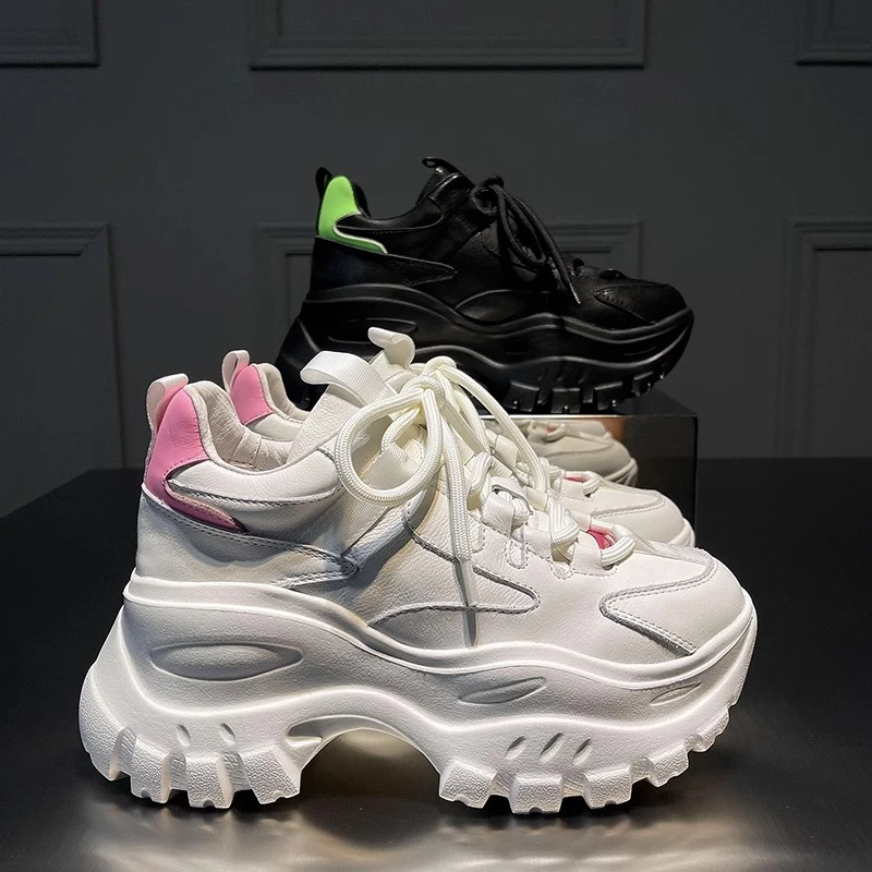 欧洲站老爹鞋女超火显瘦2023新款百搭真皮厚底松糕休闲运动增高鞋