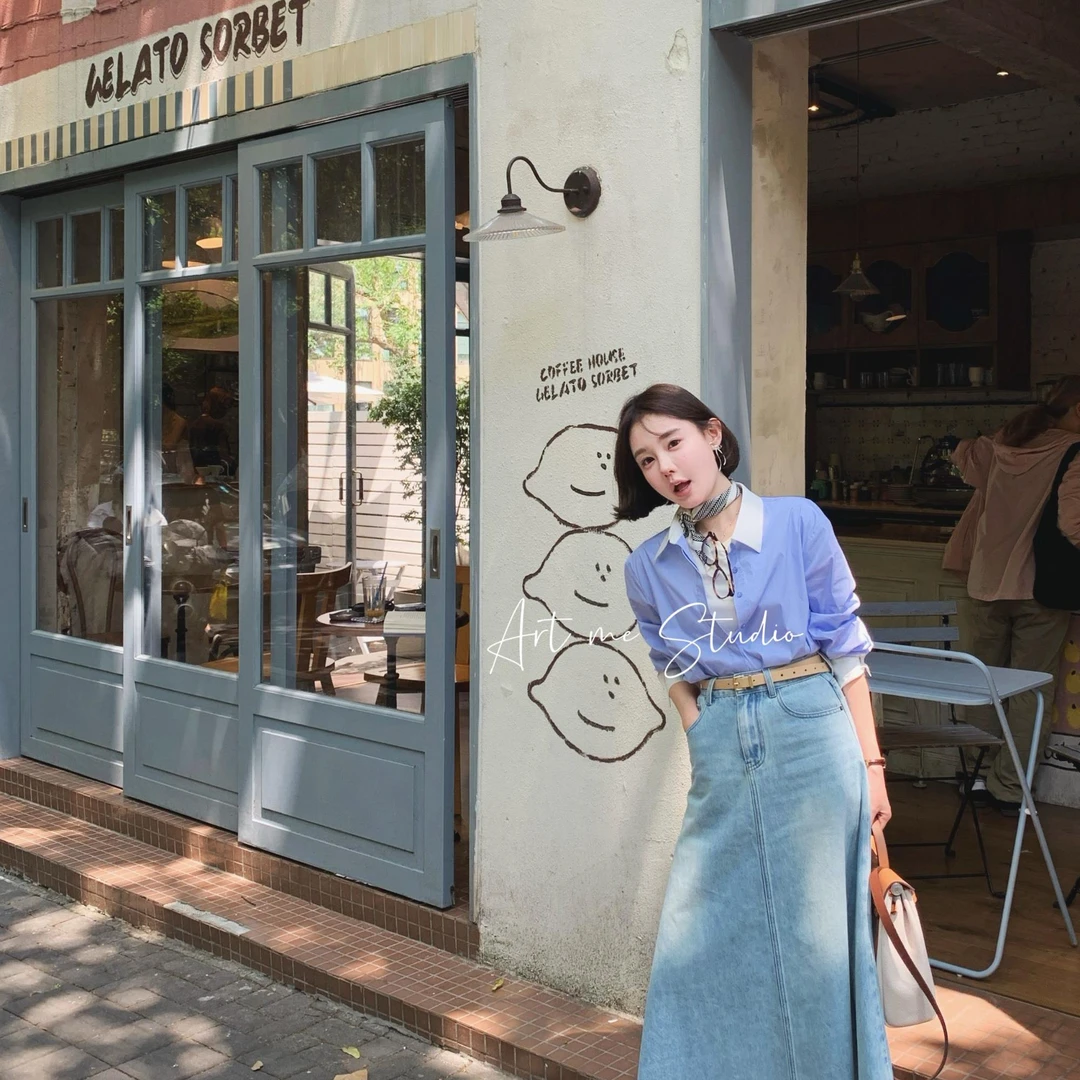 Artme瓜瓜呀【北极光牛仔半裙】手工环保水洗散摆牛仔半裙w24076