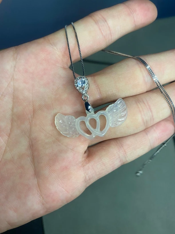 天然岫玉高冰天使翅膀挂坠