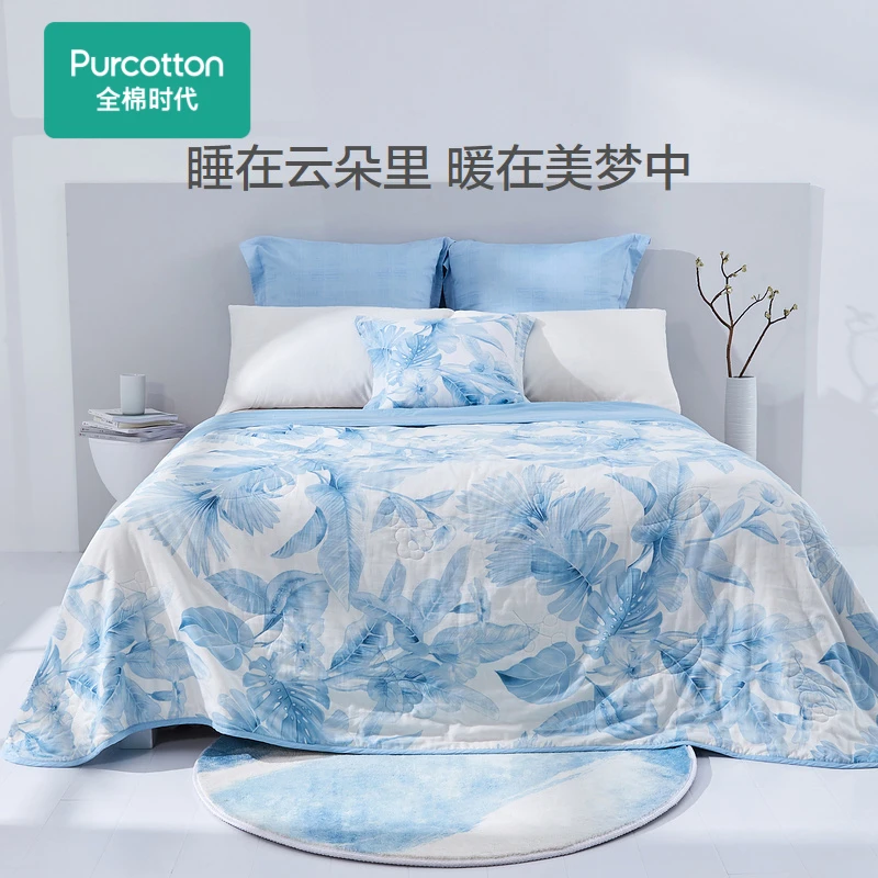 【专属】全棉时代纱布夹棉被-透气夏季夏被印花科技棉学生夏凉被F