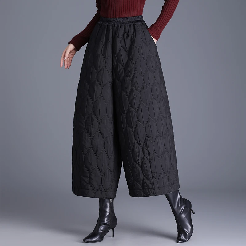 秋冬新款夹棉休闲大码裤裤复古文艺茧型遮肉显瘦九分裤棉裤