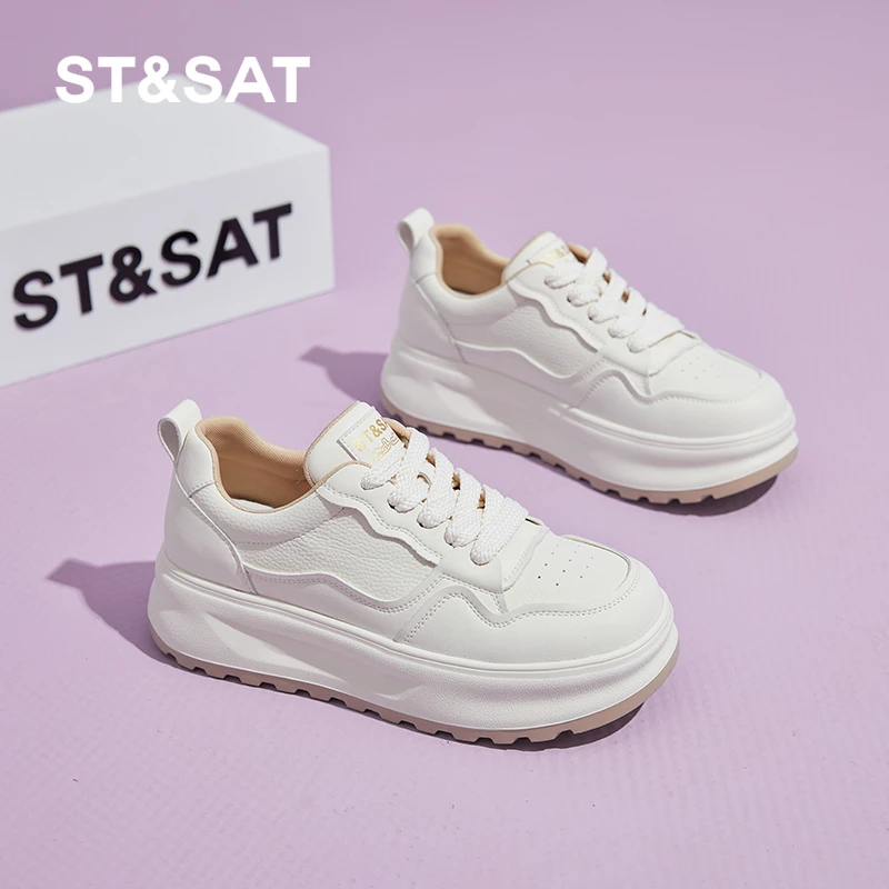 星期六小白鞋休闲板鞋女松糕鞋2025秋冬季新款小众真皮厚底运动