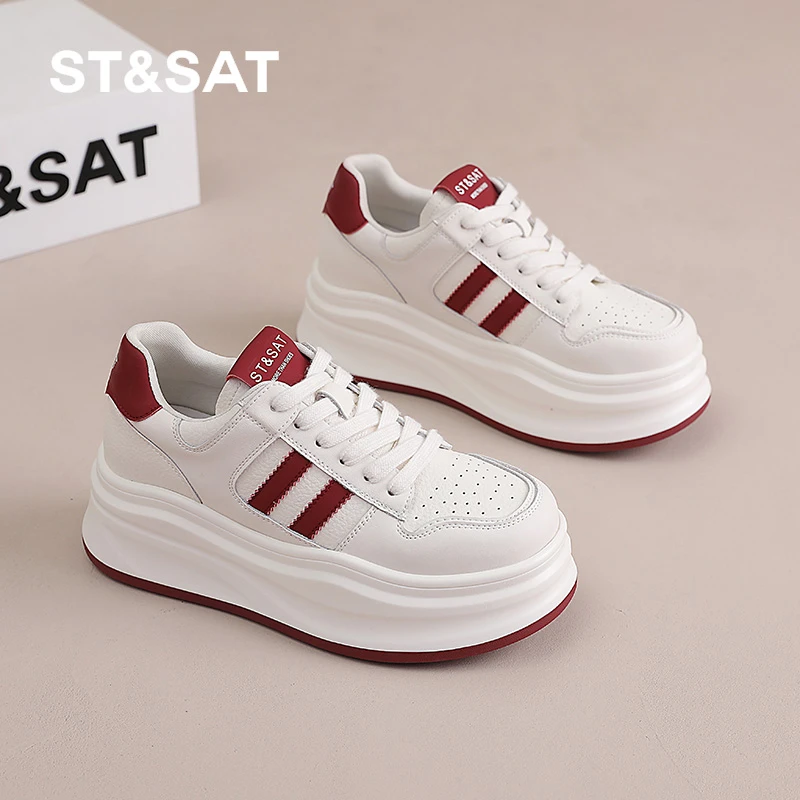 星期六小个子女鞋厚底麦昆小白鞋女2025冬新款松糕鞋百搭增高板鞋