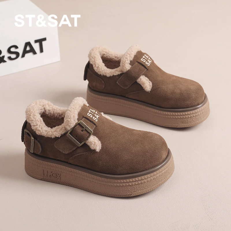 星期六厚底雪地靴女冬季加绒美拉德棉鞋2025新款一脚蹬复古勃肯鞋
