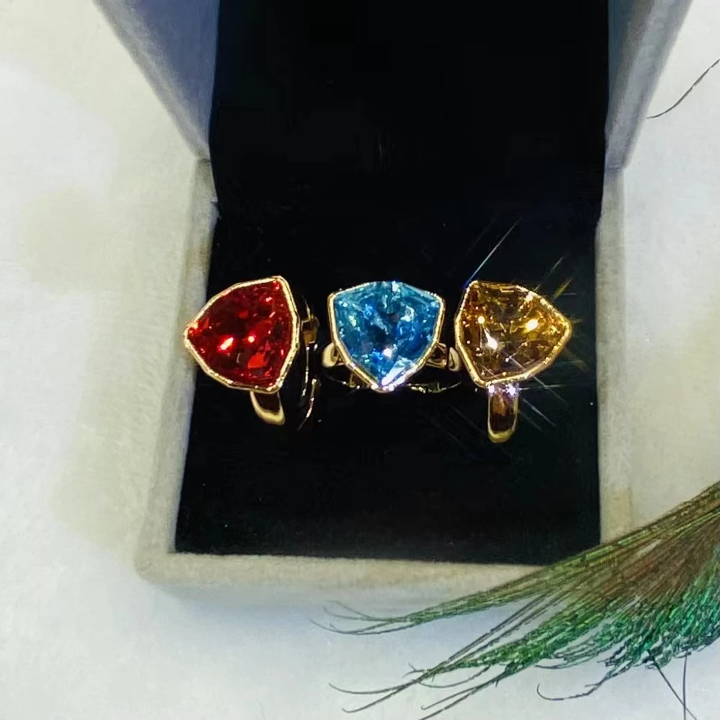 铜合金仿水晶戒指 XP高货盾牌手工镶嵌欧美气质仿水晶戒指（小号）