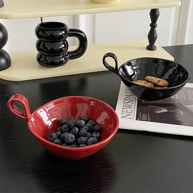 CMYD 生活纯粹即喜乐 创意小众陶瓷提手碗家用水果沙拉碗面碗餐具