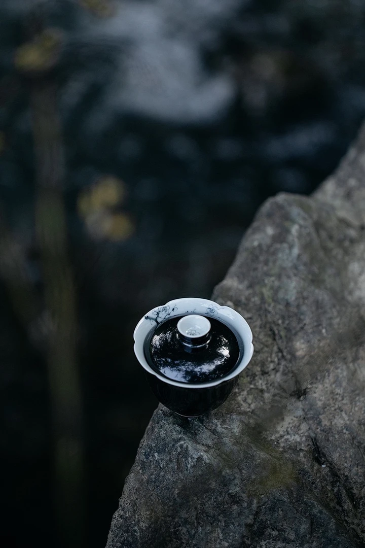 黑釉釉下彩景德镇茶道小容量盖碗便携式耐热（1-2人100ml）小型密封