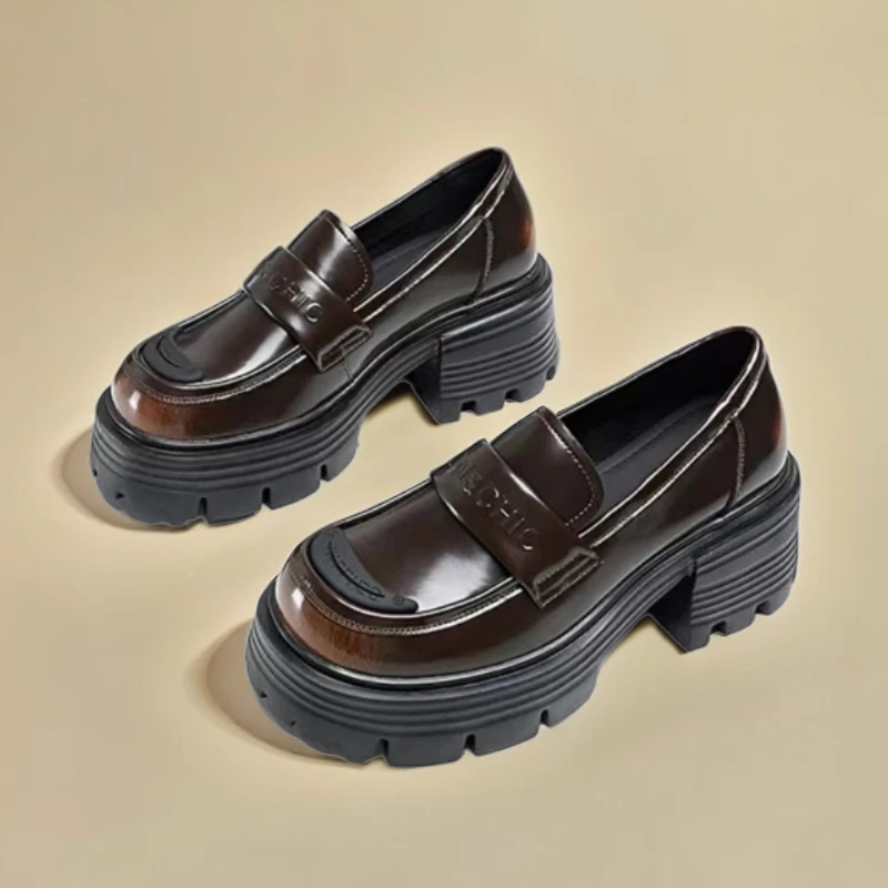 9616-D1-百搭高跟尖头黑色深口小皮鞋粗跟单鞋女