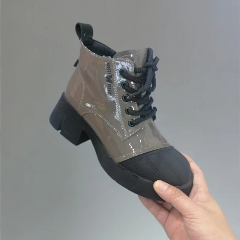 1539-B7-单里新款高帮靴子女粗跟小短靴欧货时尚马丁靴英伦风