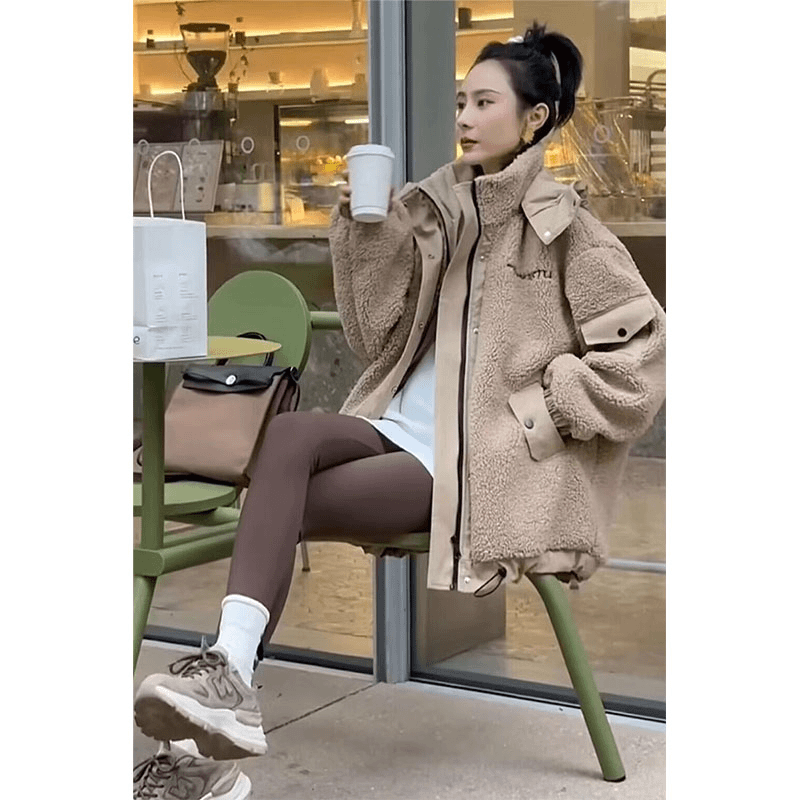 boxiviilla/波西维拉 韩版工装加绒外套女秋冬中长款加棉加厚宽松高级感外套