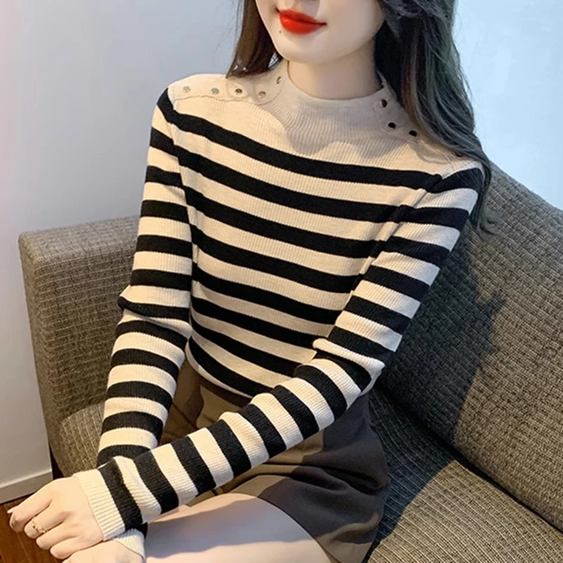 Boxiviilla/波西维拉时尚长袖针织打底衫女秋冬内搭毛衣洋气上衣