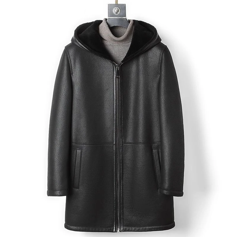 福利款羊皮皮毛一体男士羊羔毛冬季海宁中青年中长款保暖新潮时尚