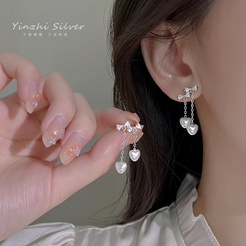 925银仿珍珠耳饰 可爱精致耳钉耳环女爱心蝴蝶结流苏小众饰品甜美
