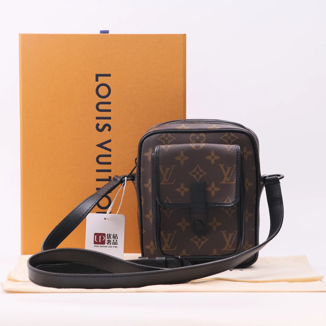 99新 LouisVuitton/路易威登 Christopher系列棕色老花相机斜挎包