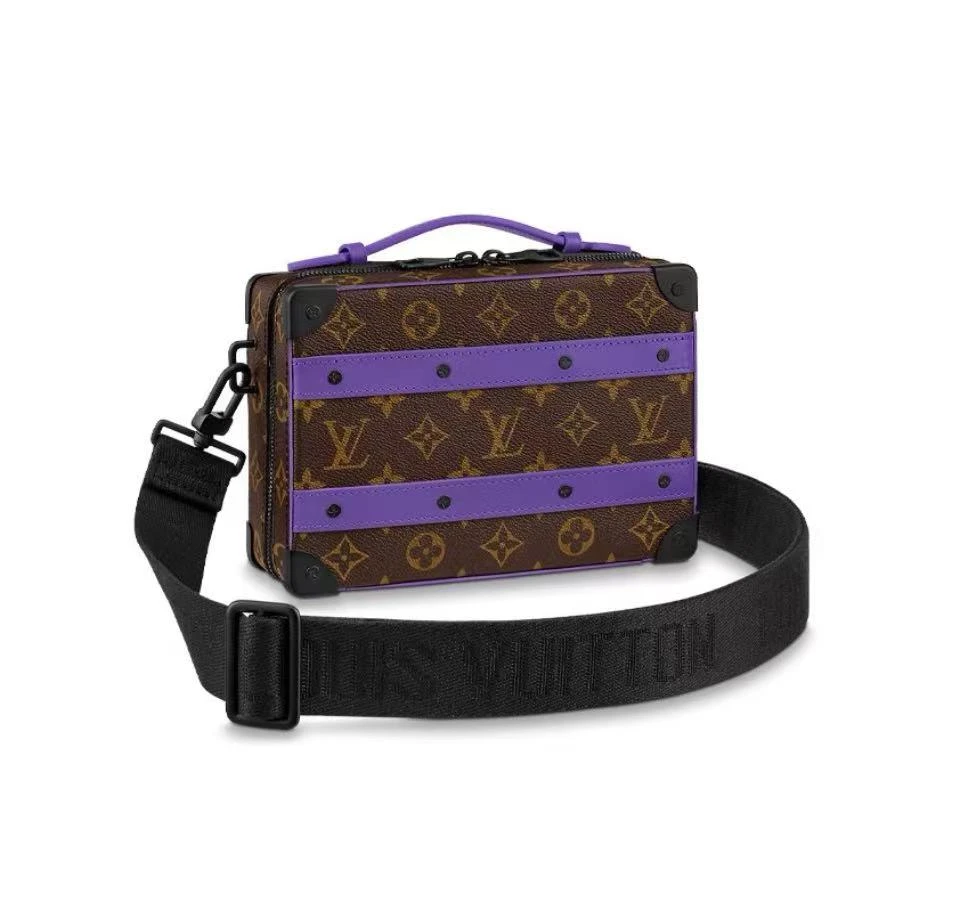 99新 LouisVuitton/路易威登 Handle Trunk限定紫拼皮老花斜挎包