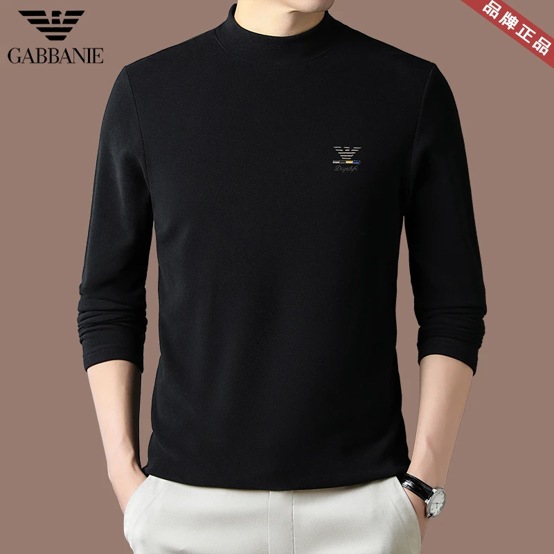 GABBANIE【羊毛衫+桑蚕丝】正品秋季男士休闲卫衣双面绒毛保暖内衣