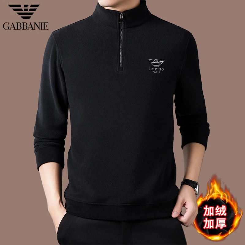 GABBANIE【专柜正品】秋冬季男士高档卫衣加绒加厚休闲立领印花新款