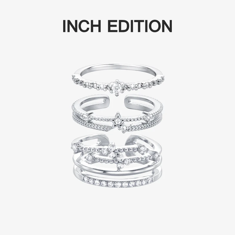 INCHEDITION 铜合金戒指 流星三层叠戴套戒时尚百搭