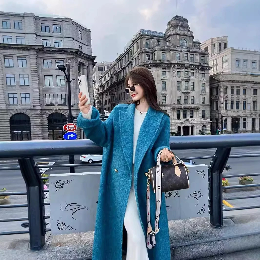 蓝海传说双面羊毛大衣高级感御姐羊毛呢