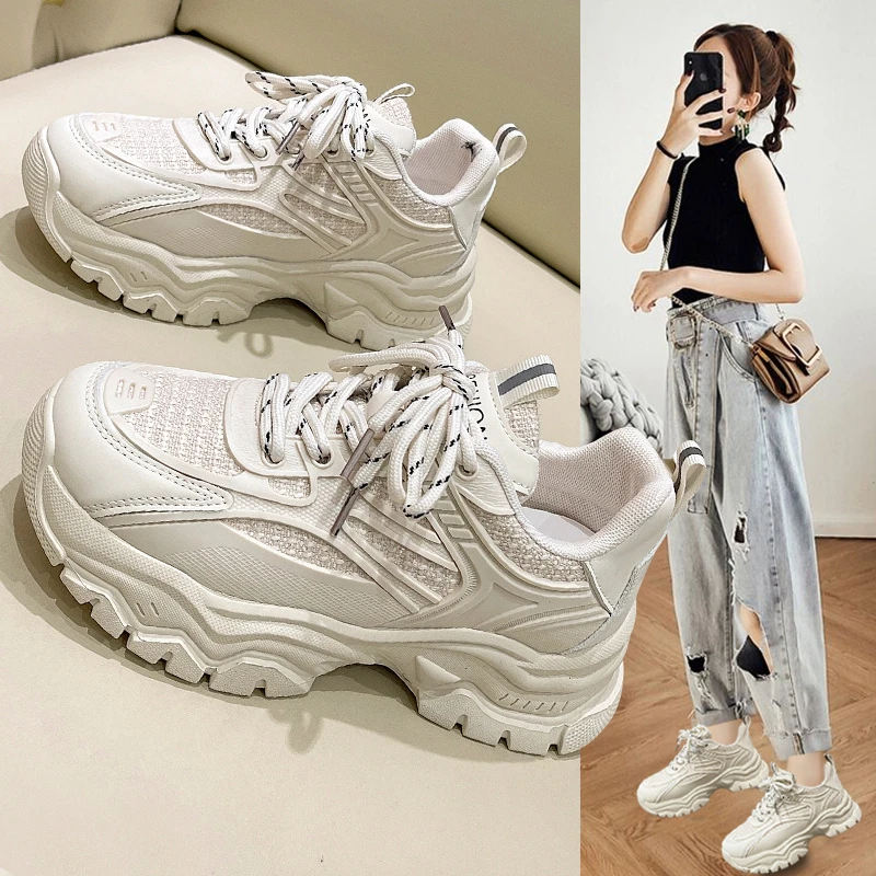 雅漾2024春季新款休闲百搭增高运动鞋子网红老爹女鞋 老爹鞋女ins
