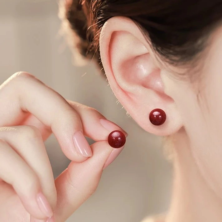 含辰砂工艺品朱砂紫金砂耳钉耳饰耳环s925秋冬女士款时尚饰品礼物