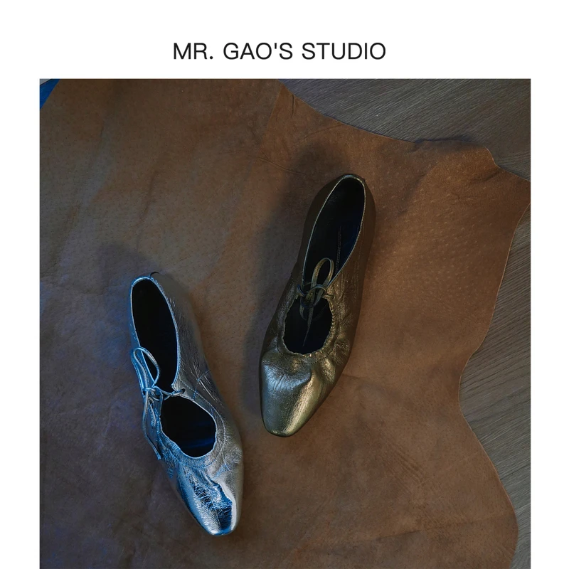 【Mr.Gao】敲软舒适法式复古单鞋小众褶皱系带平底玛丽珍鞋真皮女鞋