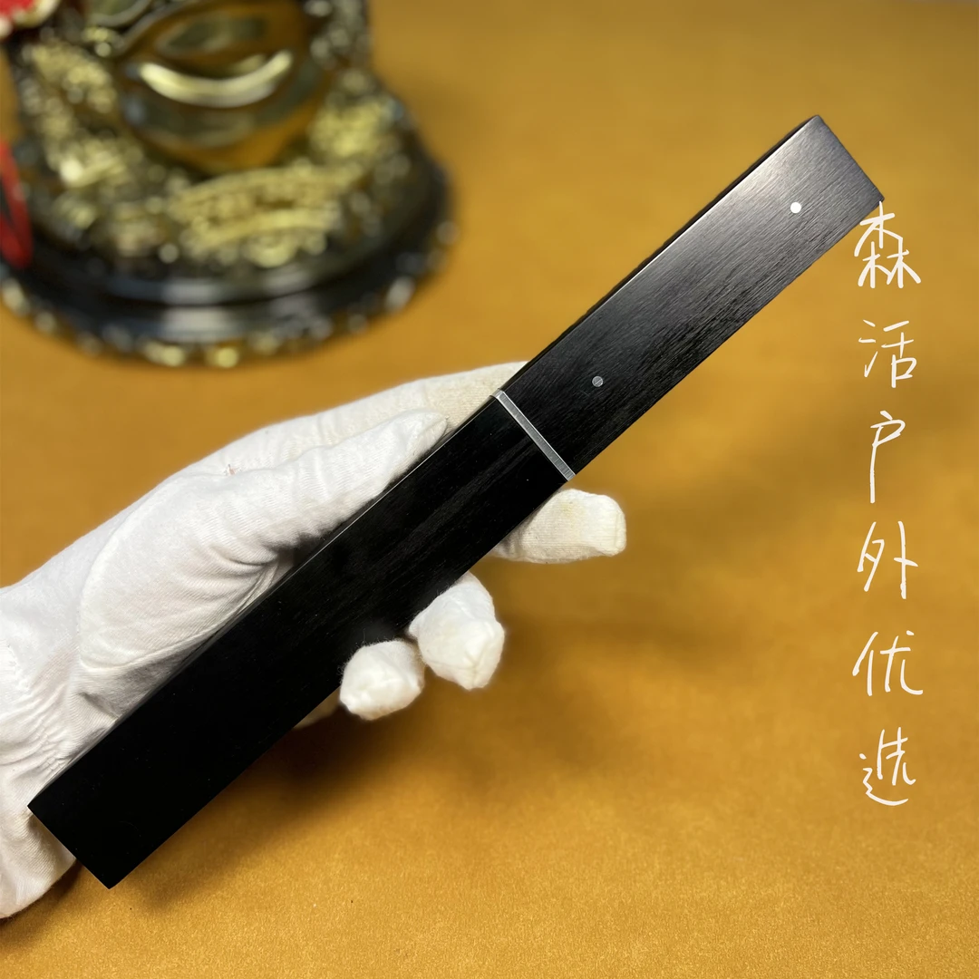 新疆包邮【山本菊】黑檀木进口D2钢直刀一体龙骨手把肉刀野营户
