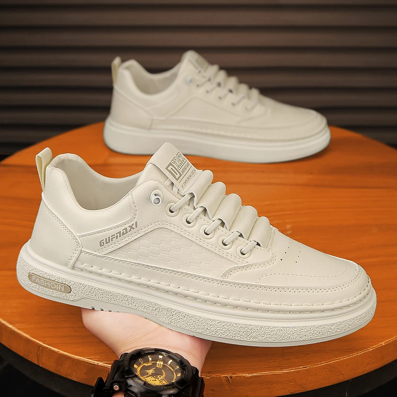 男鞋秋百搭上班男鞋运动板鞋男士休闲皮鞋厚底内增高工作小白潮鞋