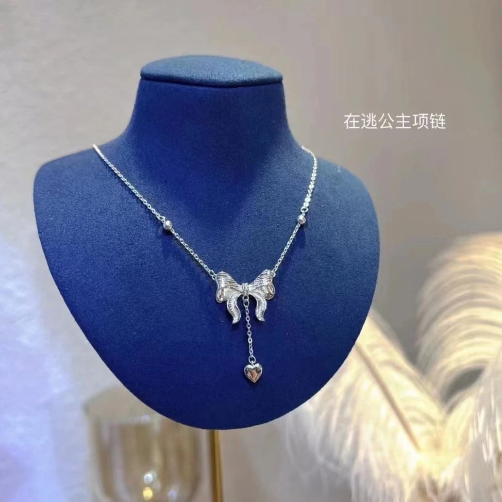 链子足银 足银990在逃公主蝴蝶结项链时尚节日礼物甜美