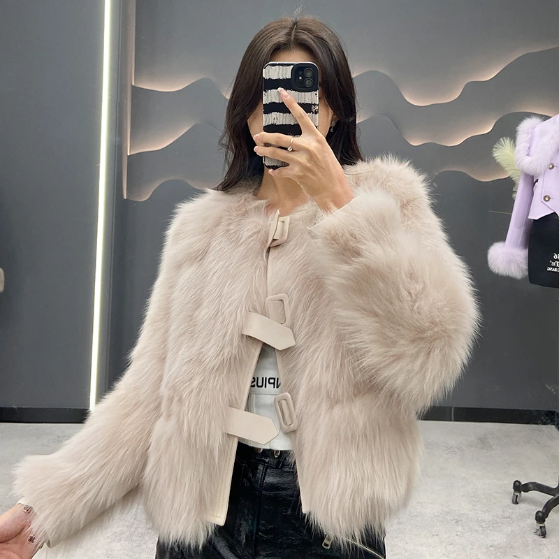 2024冬季新款狐狸毛皮草短外套90白鹅绒内胆省心穿搭短款外套M109