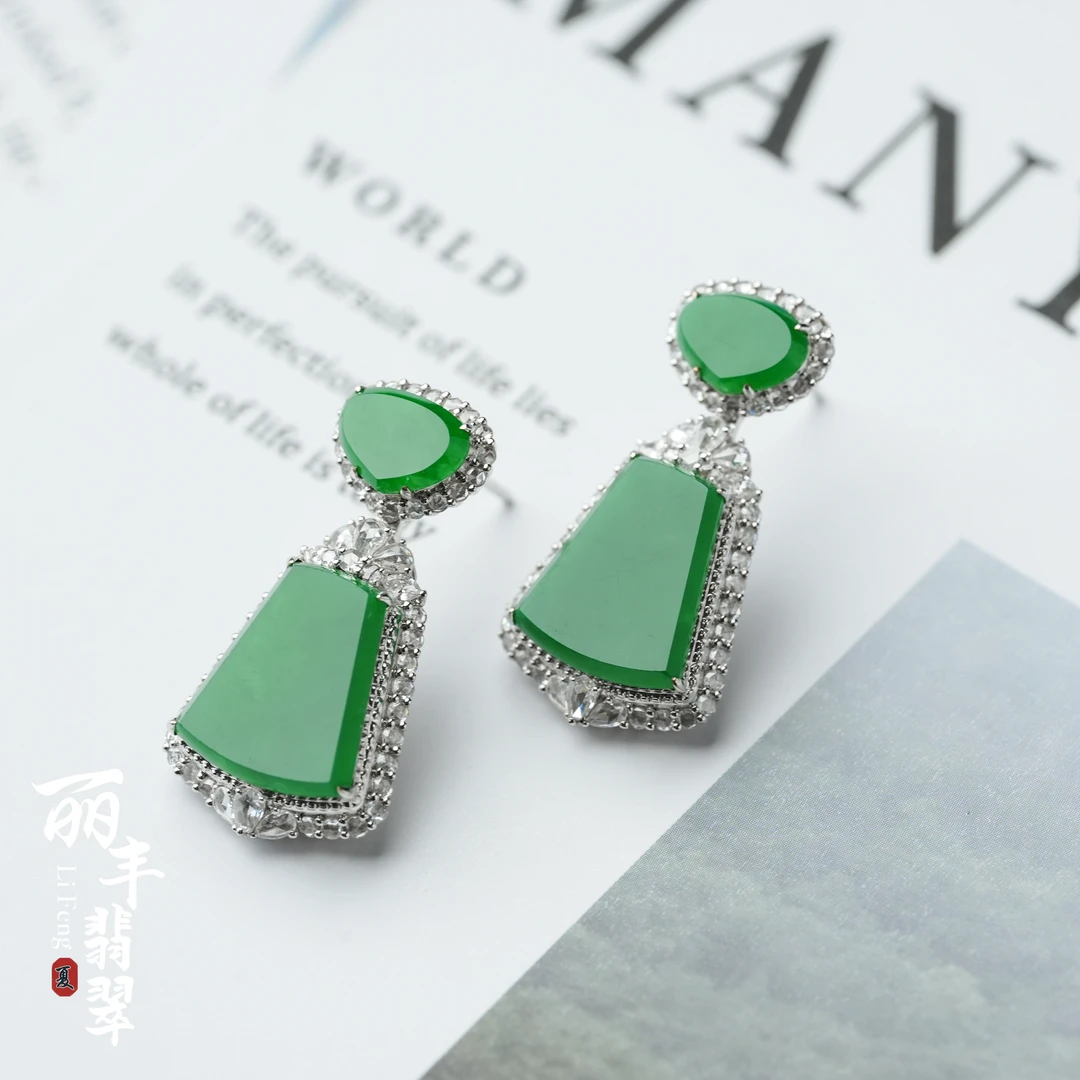 【丽丰珠宝】天然缅甸翡翠a货设计款无事牌耳钉