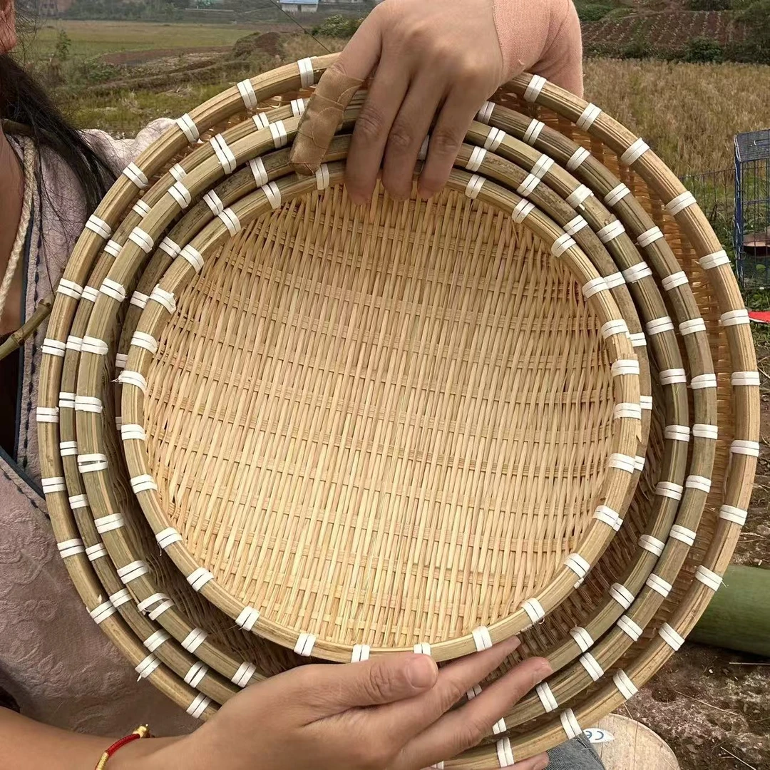 手工竹子编制圆兜兜洗菜滤水篮
