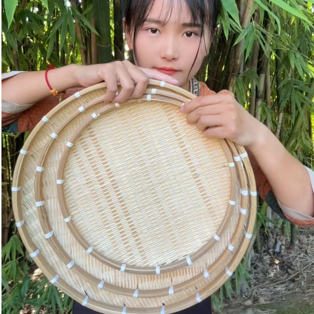 竹编晒盘圆簸箕三件套30-35-42家用