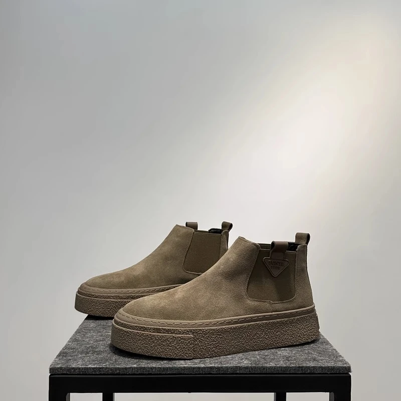 男鞋2024新款秋冬款加绒厚底马丁靴潮流百搭一脚蹬高帮潮流短靴子