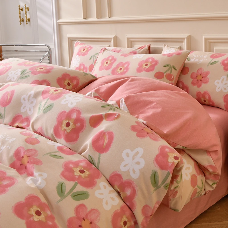 冬季加厚全棉磨毛四件套床上用品纯棉被套床单2023新款三件套床笠