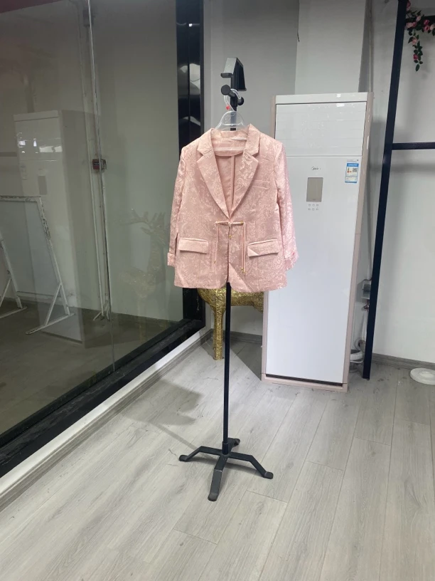 [H1201国风粉白外套]长袖镂空气质夏季休闲迷彩印花豹纹