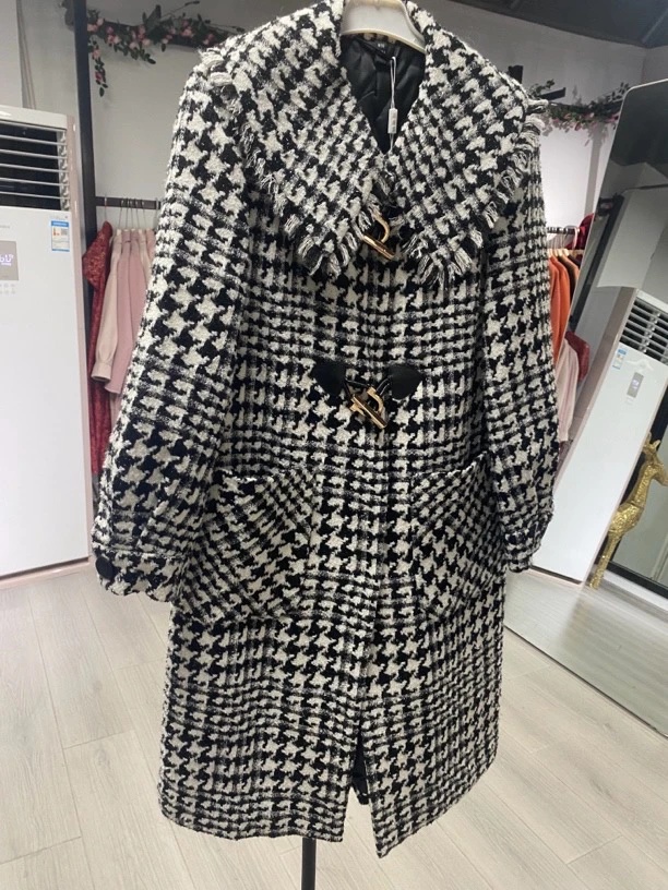 [H120千鸟格双面外套]长袖镂空气质夏季休闲迷彩