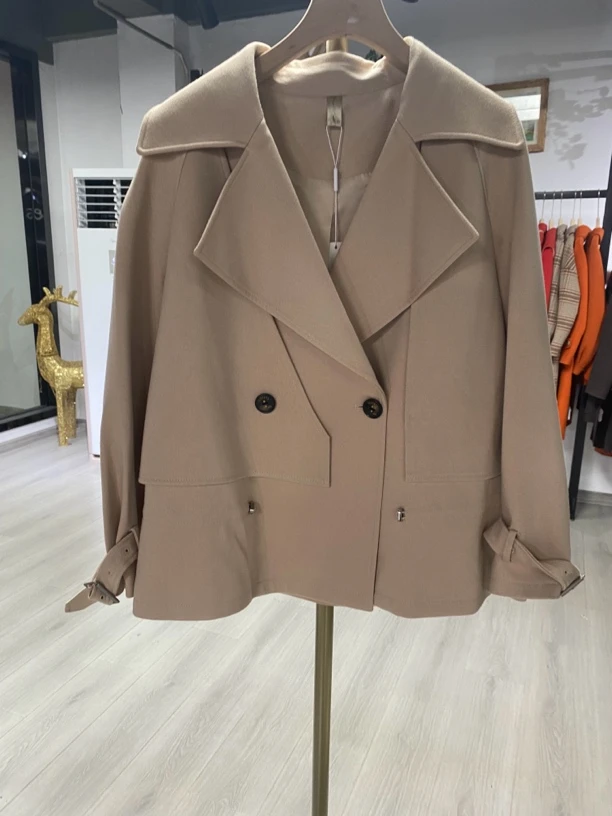 [H11短毛呢外套风衣]百搭设计师经典网红