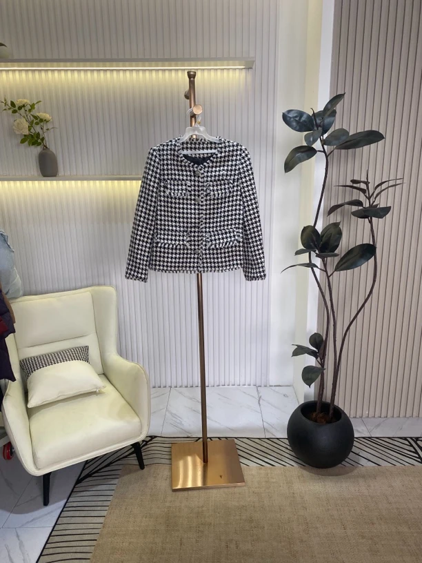 [H3615小香格子双面外套]长袖镂空气质夏季休闲迷彩