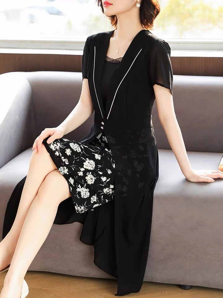 [H807黑玫瑰连衣裙]夏季纯色蕾丝女士时尚气质简约潮流显