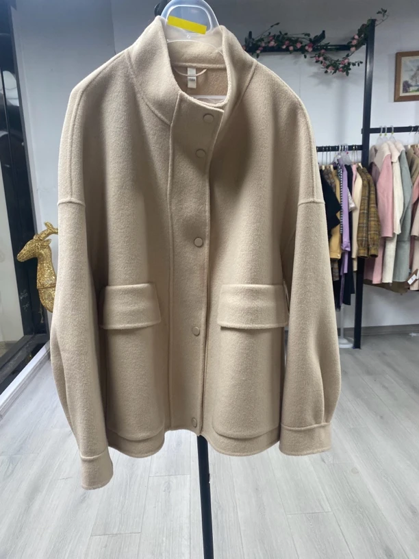 [H506浅卡其双面短外套]长袖镂空气质夏季休闲迷彩