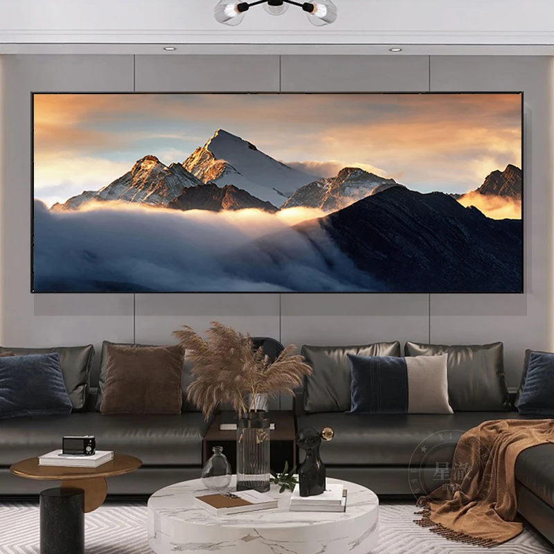 祥云雪山图 客厅沙发背景墙装饰画背有靠山大气招财风景砂岩画