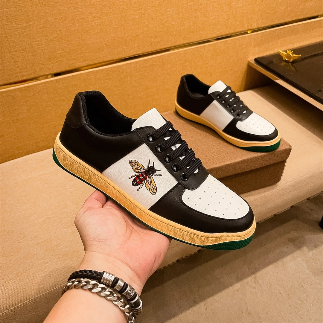 尼莽龙新款轻奢小蜜蜂时尚男士潮鞋款高档百搭低帮休闲板鞋高颜值